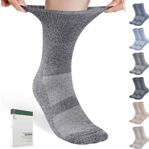 Bulinlulu Diabetic Socks for Men Women-6 Pairs Non Binding Crew Diabetic Neuropathy Socks with seamless toe for men size 9-12(Large)