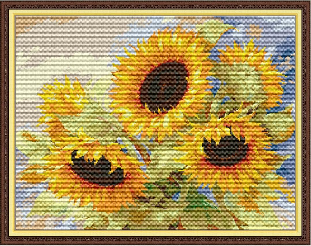 Svarog Stamped Cross Stitch Kits Beginners Full Range of Embroidery Patterns Starter Kits for Adult or Kids DIY Cross Stitches Needlepoint Kits 14CT-Sunflower 18.9x14.96 inch