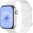 Silicone Sport Band Compatible with Apple Watch, Women Men, Soft Strap Replacement Wristband for iWatch Ultra, Size: 44/45/46/49mm/(Series 1/2/3 42mm) S/M (White)