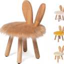 Bunny Chair for Kids 1-4 Years, Wooden Base with Removable Cushion, Anti-Tip Toddler Stool, Baby Nursery Decor Gift, Rabbit Design1pack/Brown (Camel)