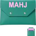 Leather Mahjong Card Clutch Holder Pouch for Cards Mahjong Accessories Protective Cover Case with Secure Closure Gift for Lover Playing Game Night(8x6 Inch,Green)