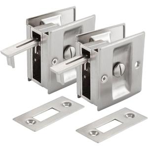 HOME MASTER HARDWARE Privacy Pocket Door Lock Hardware with Pull Replace Old Sliding Door Locks/Solid Brass Pocket Door Privacy Lock 2-3/4x2-1/2, for 1-3/8 Thickness Door, Brushed Nickel -2 Pack