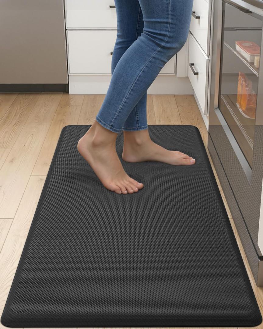 DEXI Kitchen Mat Cushioned Anti Fatigue, Extra Thick Comfort Standing Floor Mats Waterproof, Memory Foam Antifatigue Runner Rug for Desk Office, Sink, Laundry, 39x20, Black