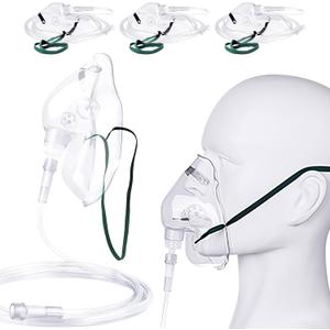 3 Pack Oxygen Mask for Adult Face with 7' Tube & Adjustable Elastic Strap- Size XL (Clear)