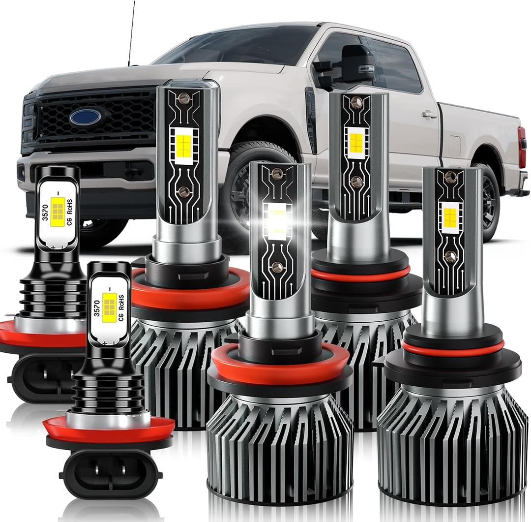 Compatible For 2023-2025 Ford F250 F350 F450 F550 XL XLT Super Duty High/Low Beam Fog Light Bulbs Kit, 600% Brightness 6500K White, Plug-N-Play, Pack of 6