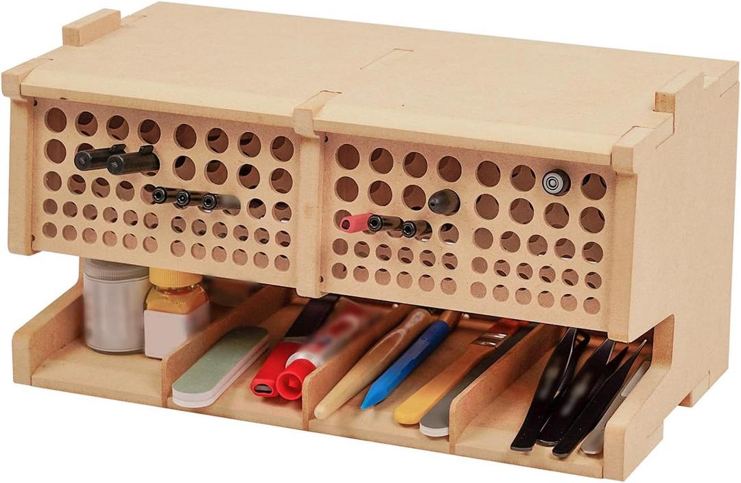 Wooden Model Kit Tool Storage Rack with 100 Holes, Brush/Paint Organizer with MDF Material, Craft Supplies Storage, Brush/Tool Holder, Suitable for Tamiya/Gundam Tools, GK6