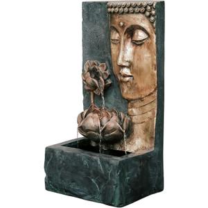 XBrand 30" H Zen Buddha Face Water Fountain w/LED Light & Pump, Indoor/Outdoor Freestanding, Relaxing Zen Dcor, Bronze and Natural Grey Polyresin Fountain for Home Patio Garden Backyard