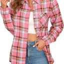 Plaid Shirts for Women Casual Button Down Flannel Shirt Plus Size Roll Up Long Sleeve Checkered Blouse Tops (Small)
