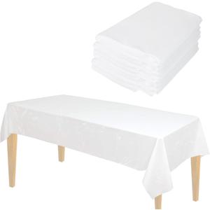 BULK White Plastic Tablecloths | 100 Pack | 54inx108in | Fits standard folding and picnic tables | Folded, Easy Grab & Go | Rectangle Disposable Waterproof | 100 TABLECLOTHS | MADE IN THE USA