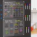 Grtard Acrylic Fridge Calendar Dry Erase Board for Fridge, 2 Pack Acrylic Calendar for Fridges, 16''x12'' Monthly & Blank Clear Magnetic Calendar White Board for Refrigerator with 8 Colorful Markers