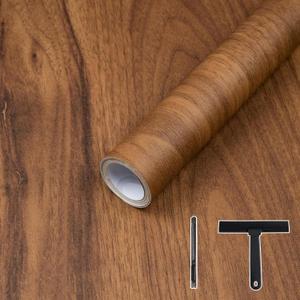 Wood Contact Paper with Tools, Peel and Stick Wallpaper Thicken for Countertops, Vintage Wood Grain Wallpaper Waterproof, Natural Wood Brown Self-Adhesive Removable Vinyl Film 15.7 in X 393 in
