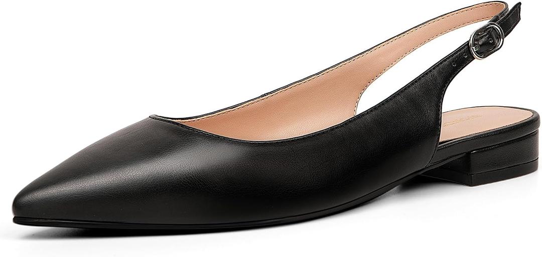 WONDERWAY Women Slingback Flat Pointed Toe Shoes for Dressy, Casual, Work, Wedding, Black US 9