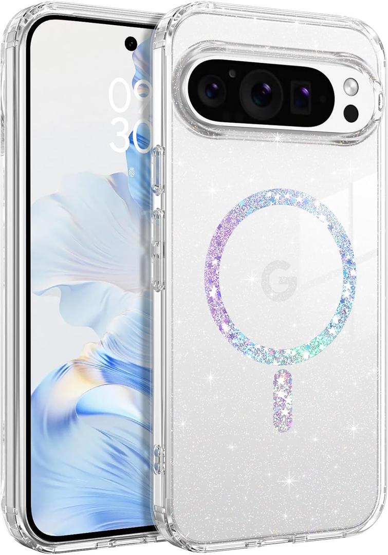BENTOBEN Magnetic for Google Pixel 10 Pro Case, Clear Crystal Glitter Bling Phone Case Pixel 10 Pro [Compatible with MagSafe], Shockproof Sparkly Cute Women Girl Cover for Pixel10 Pro, Glitter Clear