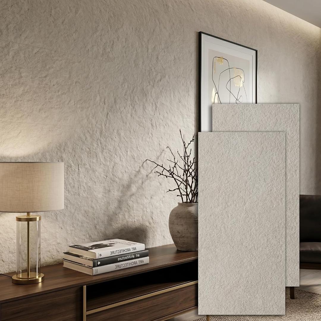 4-Pack Faux Stone Wall Covering, 23.6" x 47.2" MCM Modified Clay Material 3D Wall Panels, Limestone Textured Subway Flexible Stone Wall Tiles for Home Decoration, Covering 31 Sq. Ft.