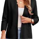 GRACE KARIN Women Sweater Blazer 3/4 Sleeve Cropped Cardigan Lightweight Notch Collar Knit Blazer Jacket Business Casual, L