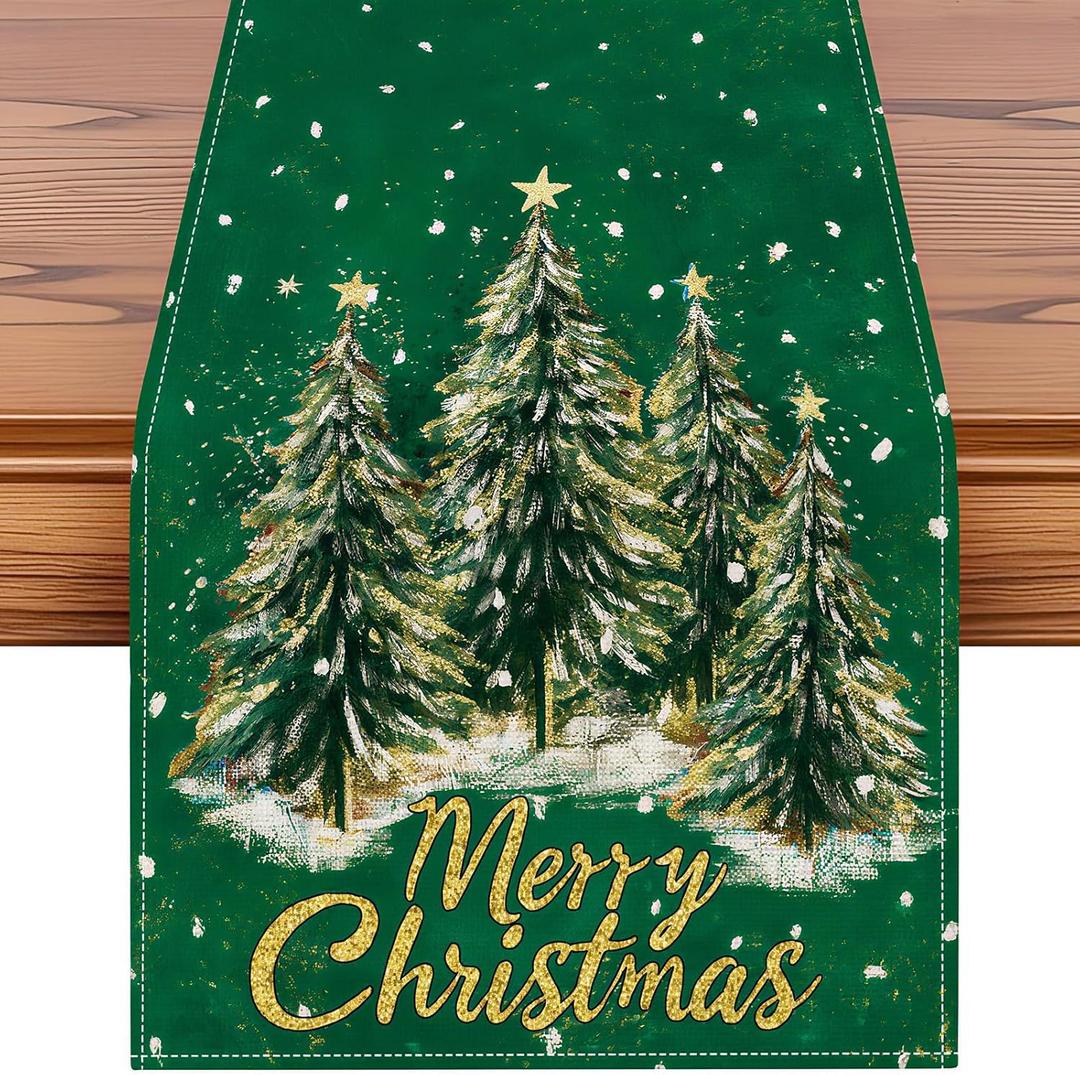 2 x Artscope Christmas Tree Table Runner, Xmas Winter Holiday Kitchen Dining Table Decoration for Christmas Home Decor 13x72 Inch-Green