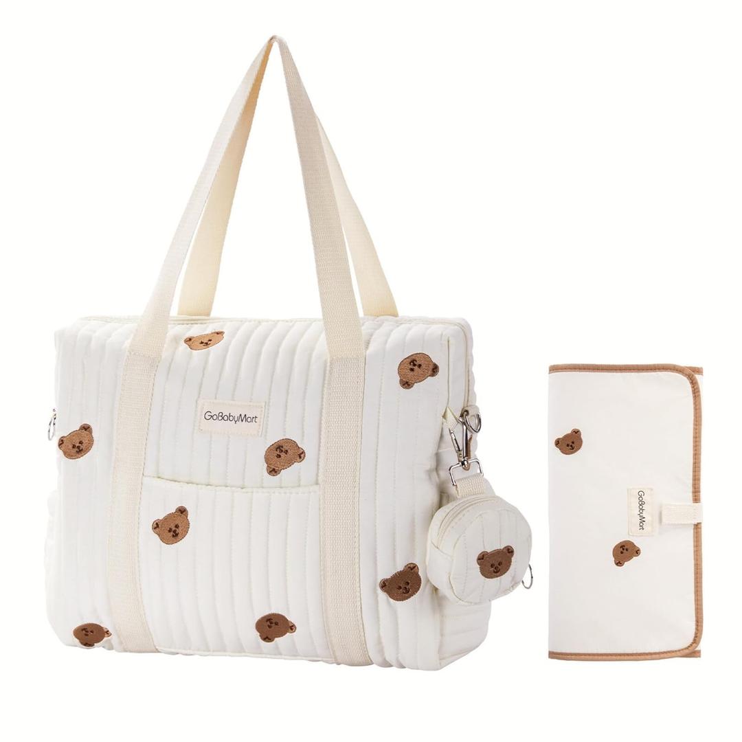 3pc Diaper Bag Tote Set, Hospital Bag for Labor & Delivery, Maternity Travel Bag with Changing Pad & Pacifier Case (Medium - Bears)