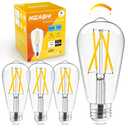 Hizashi LED Edison Bulbs, 6W, Equivalent 60W, Dimmable E26 LED Bulb, 3000K Soft White, 95+ CRI 700 Lumens, ST19 Vintage Light Bulbs, Clear Glass, Pack of 4