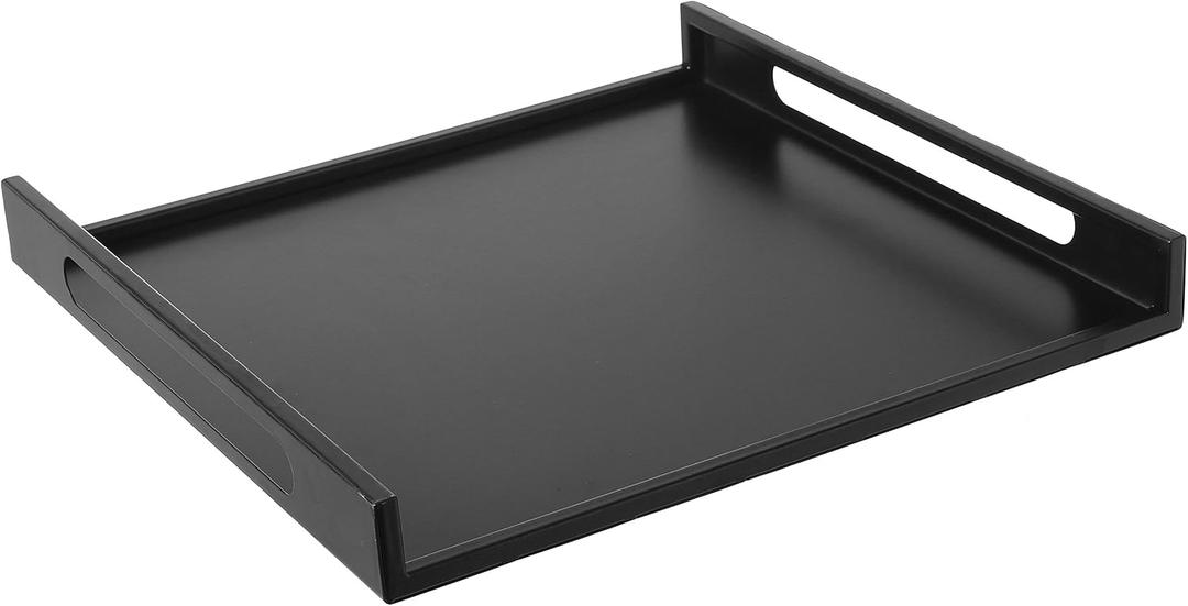 MyGift 16 Inch Square Matte Black Metal Large Serving Tray with Handles