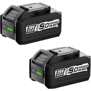 2 Packs 8.0Ah Lithium-ion Battery, Compatible with Dewalt 20V Max Cordless Power Tools & Chargers, Replacement for DCB201, DCB203, DCB206, DCB207 etc. Battery
