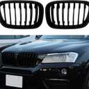 Grill Compatible with 2018 2019 2020 2021 2022 2023 X3 X4 G01 G02 Front Hood Grille Insert Replacement(2pc set Matte Black Single Slat)