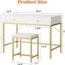 SUPERJARE 35.4" White and Gold Desk with 2 Drawers, Modern Makeup Vanity with Padded Stool, Small Computer Desk Home Office Desk for Writing Study Bedroom