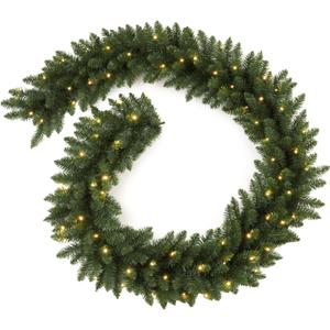 9FT Pre-Lit Artificial Christmas Garland with 50 White Light, Pulg in, Holiday Decorations Garland, Mantle for Indoor Holiday Door Home Decorations Stairs Fireplaces Wall