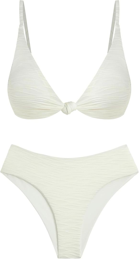 ZAFUL Bikini Set for Women V Neck Knot Front Push Up Bathing Suit High Cut Two Piece Swimsuit Brazilian Cheeky Swimwear, XXL