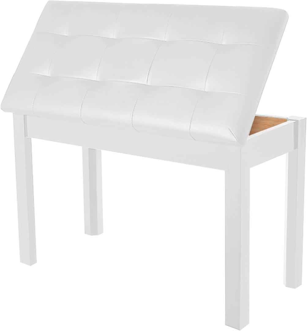 AODSK Piano Bench with Padded Cushion and Storage Compartment for Music Books,Solid Wood Keyboard Bench Duet Piano Bench,White Piano Stool,29.13''x12.99''x18.11 Inches