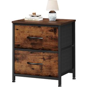 Sweetcrispy Nightstand with 2 Storage Drawers, 20" Height Small Bed Side Furniture End Table, Wooden Top Fabric Cabinet Kids Night Stand Mini Dresser for Bedroom, Closet, Entryway, Dorm