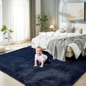 Floralux 8x10 Area Rug for Bedroom, Dark Blue, Large Shag Rugs Living Room Rug, Ultra Soft Shaggy Fluffy Carpet for Playroom, Plush Modern Floor Carpets for Kids Room, Home Office