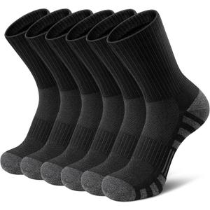 Airacker Athletic Socks Sport Running Calf Socks Performance Cushioned Breathable Crew Socks for Men Women (6 Pairs) (Black) 9-12