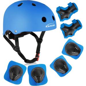 KAMUGO Kids Bike Helmet, Toddler Helmet for Ages 2-8 Boys Girls with Sports Protective Gear Set Knee Elbow Wrist Pads for Skateboard Cycling Scooter Rollerblading (Blue)