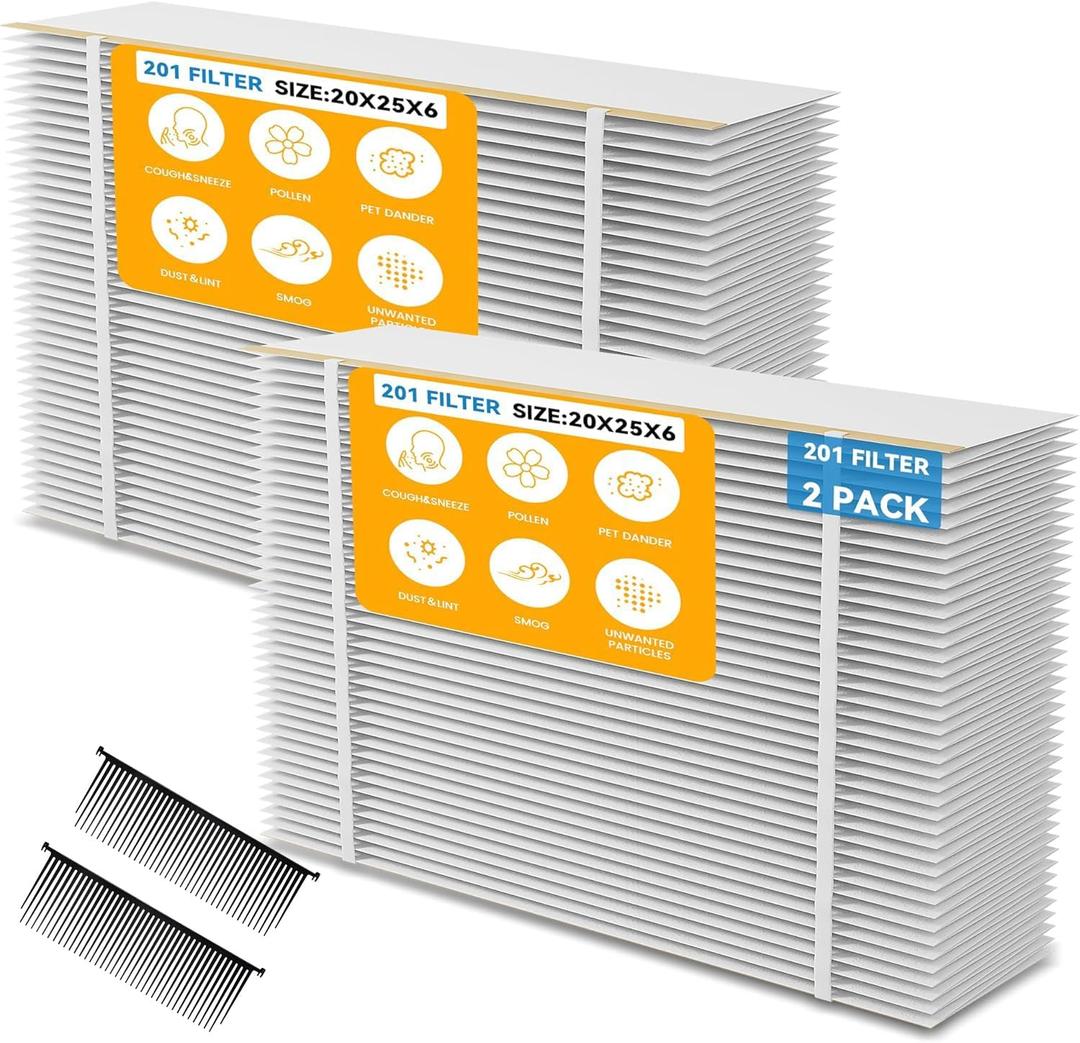 2 Pack 201 Replacement Filter MERV 10 Compatible with Aprilaire 2200, 2250, Space Gard 2200 Whole House Air Cleaner Purifiers and Lennox PMAC-20C,Lennox X0445.(Incloud 2 PCS Pleat Spacers