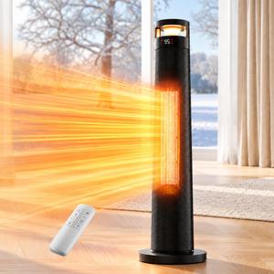 Uthfy 34” Space Heaters for indoor use, 1500W Portable Electric Tower Heaters for Large Room, Ambient Light, 120° Oscillating, 24H Timer, Thermostat, Remote, PTC Ceramic Heater for Office Bedroom Home