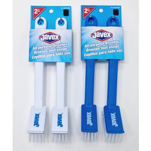 Javex All Purpose Scrub Brush, Blue & White, Lot of 2 Sets of Brushes (4 Brushes)