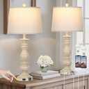 28" Farmhouse Table Lamps Set of 2 with USB C+A Ports & AC Outlet for Vintage Living Room Retro Bedroom,3-Way Dimmable Touch Lamp Resin Bedside Lamps for Nightstand Side End Table, Beige
