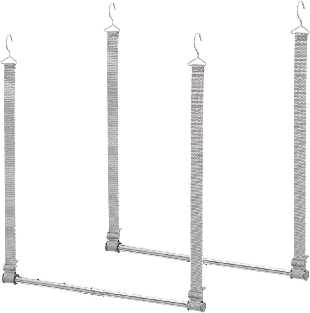 STORAGE MANIAC Hanging Closet Rod, Adjustable Width and Height Closet Hanging Organizer, Space-Saving Clothes Hanging Bar, Closet Extender Hanging Rod Double Closet Hanging Rod, 2 Pack Webbing