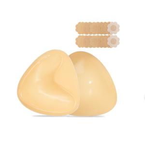 NSOLEX Double Sided Sticky Bra Inserts Pads 1 Pair Reusable Push up Lift Self Adhesive Bras for Women Bikini, Skin Tone, (Medium)