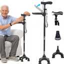 Stand Secure Cane - LED Light, Massage Grip, Stand Assist Aid & Quad Base