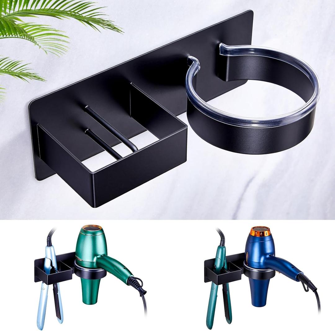 Hair Straightener Holder Wall Mounted Blow Dryer Holder, Blow Dryer and Curling Iron Holder, Bathroom Hair Dryer Straightener Holder, Salon Hair Tools Organizer Storage (Black)