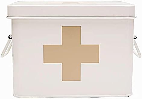 Lassos Boutique Retro Enameled First Aid Box for Medicine Storage and Home Decor with Lid and Removable Tray