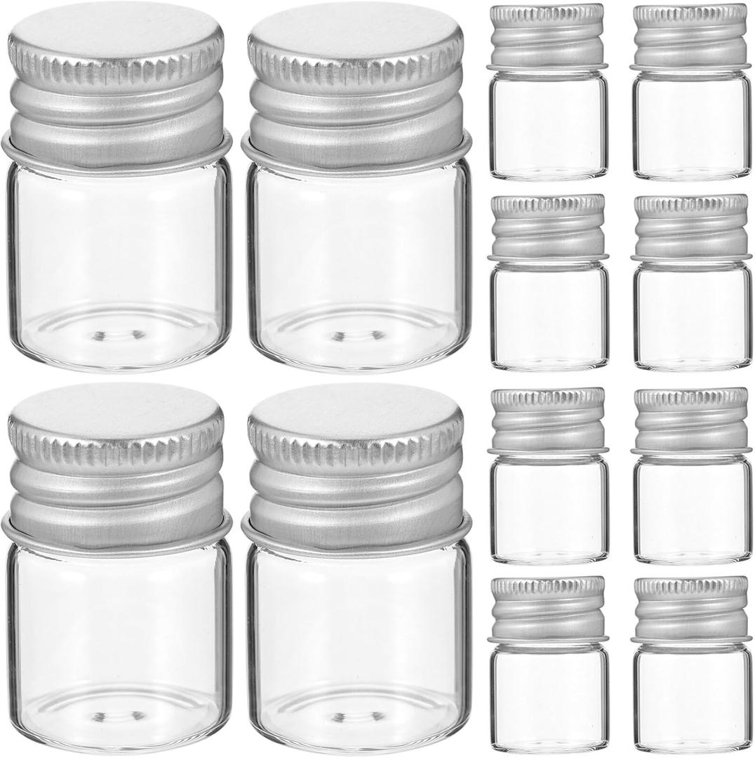 Luxshiny Mini Glass Storage Bottles 5Ml Transparent Sealed Jars with Aluminum Lids for Flower Tea Spice Food Storage and Kitchen Organization