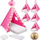 6 Pack Sleepovers Teepee Tent for Kids Bulk with Mattress Sheet Light,Natural Cotton Washable Indoor Play Tent for Birthday Slumber Party Girls Boys Pajama Movie Night Supplies(Rose Red), 61.81 x 25.98 x 7.09 inches