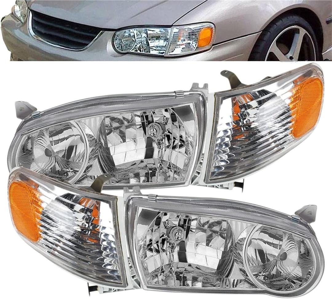 Clear Lens Driver and Passenger Side Headlamps Headlight Assembly Replacement for 2001-2002 C-orolla with Corner Signal Lamp Replacement