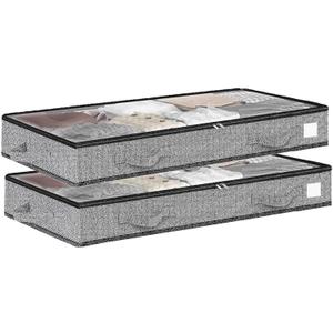 2Pack under bed storage Transparent plastic visual window containers Below bins 4.5 Inches Low Profile Under Organizer Clothes bag with Sturdy Sidewalls and Bottom