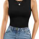 MANGOPOP Sleeveless Bodysuits for Women Crew Neck Tank Top Body Suit Basic Slim Fit Bodysuit Tops (Medium, Black)