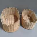 Set of 2 Scalloped Basket, Wicker Storage Baskets, Hand Woven Baskets for Shelves,Natural Baskets for Organizing (Rattan(Ellipse-16"L x 10"W x 7"H))