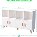 OSCHF Cubby Shelf Bookcase with Doors - Wooden 8 Cube Floor Standing Open Bookshelf with Solid Wood Legs, 2-Tier Low Storage Cabinet, Warm White
