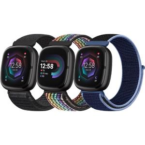 Bcuckood Nylon Loop Compatible with Fitbit Sense 2/Fitbit Sense/Fitbit Versa 4/Fitbit Versa 3 Bands, Women Men Soft Nylon Adjustable Breathable Strap Solo Loop Replacement Wristband